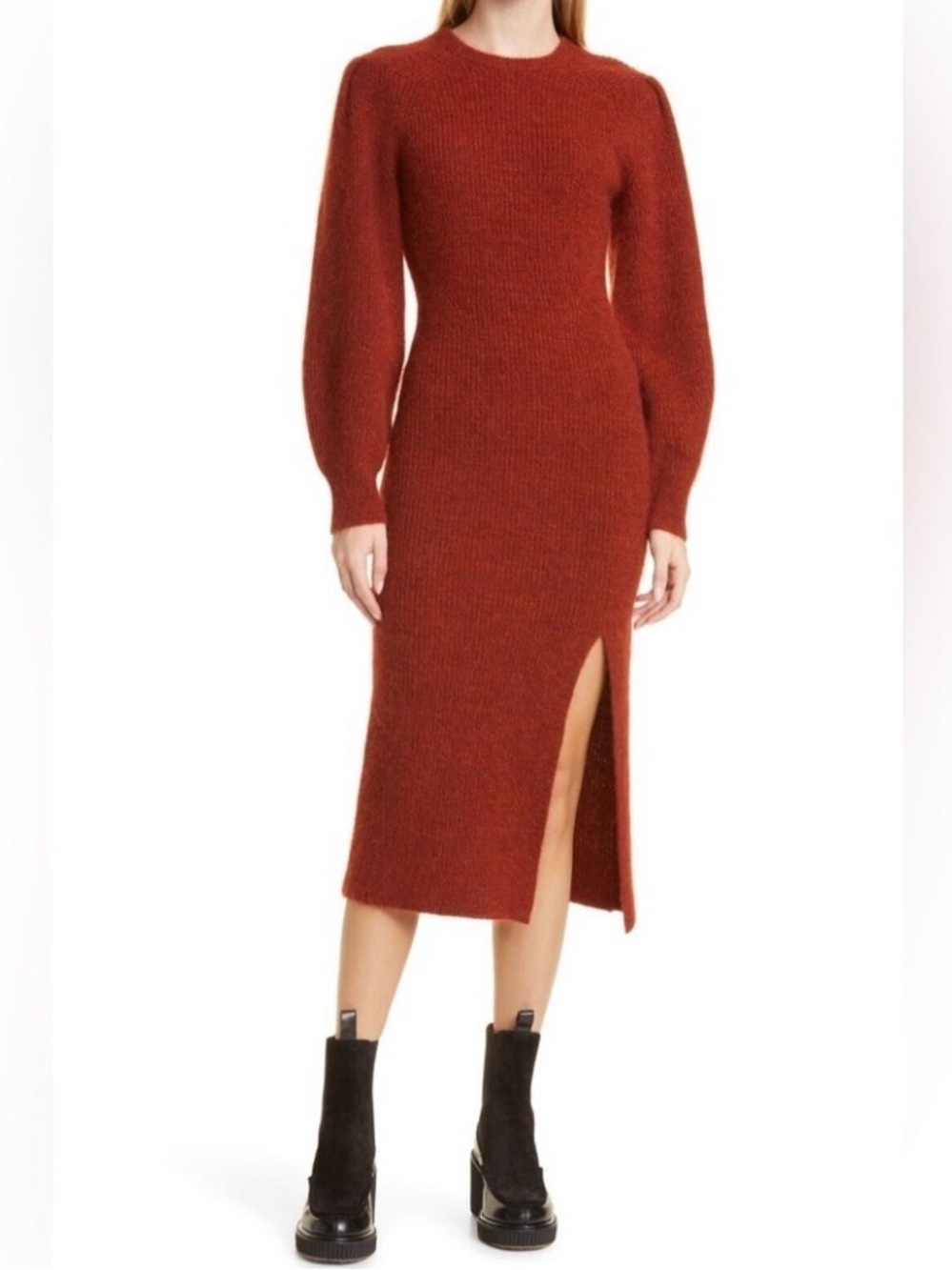 rag & bone | Liana Rust Wool Alpaca Long Sleeve Sweater Dress